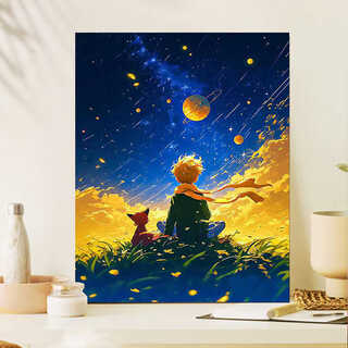Bo naling digital oil painting diy landscape character hand-painted digital coloring hand-painted living room hanging painting children's hand-made decorative painting the little prince and the starry sky 40*50 with inner frame