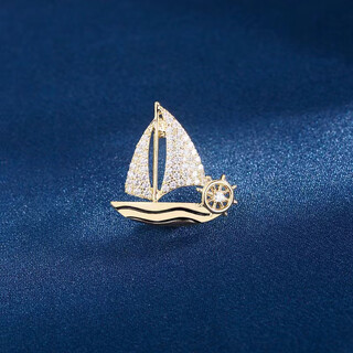 Proud deer small sailing brooch, high-end men and women temperament badge, smooth sailing pin, anti-leak buckle, suit corsage accessories, riding the wind and waves, sailing brooch, gift box