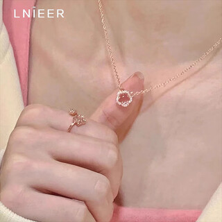 Lnieer s925 silver romantic cherry blossom pendant necklace for women with light luxury niche design rose gold clavicle chain as a gift for girlfriend sakura pink crystal necklace s925 silver
