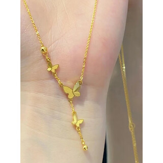 Dr-flvvs fat donglai's same style 18k gold bow knot necklace new product 24k yellow l gold tassel 999 anti-gold zhou family's same style at large bow knot tassel necklace