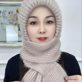 Changyin new winter knitted snow hat cycling warm mom fashionable ear protection baotou hat women's hat scarf all-in-one hat elegant camel