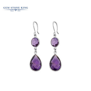 Gem stone king 13 carat amethyst earrings 925 silver classic pear-shaped colored gemstones as a birthday gift for girlfriend and wife amethyst earrings round style