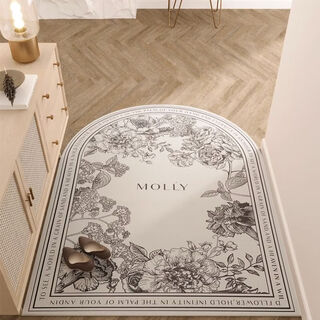 Yingzhu'er light luxury entry door floor mat, high-end foot mat, stain-resistant, no-wash pvc retro entry door mat, leather carpet cutting, medieval garden, curved 90x140cm, third generation texture leather