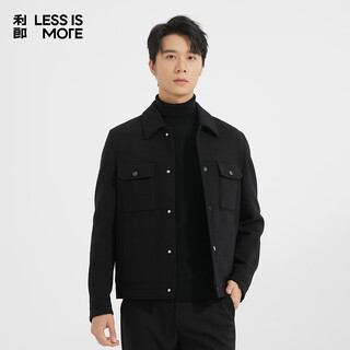 Lilang light fashion men's clothing jacquard woolen coat men's short lapel workwear wool jacket q4dyr101 black 3xl (185)