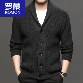 Romon spring and autumn green fruit collar sweater men's loose wool knitted cardigan thick line thickened lazy jacket trendy dark gray 165/m