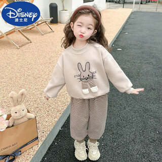 迪士尼（Disney）女童秋冬套装1一5岁儿童洋气衣服3小童加绒韩版女宝宝卫衣两件套4 卡其色 110cm