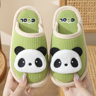 Robot pig children's slippers spring and autumn boys and girls home cartoon anti-slip 2025 new cute cotton baby slippers baotou green panda size 26-27 inner length 17cm