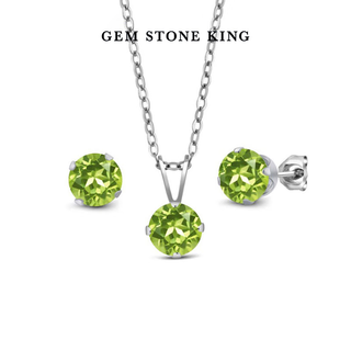 Gem stone king 2.55 carat green peridot earrings necklace set 925 silver colored gemstone jewelry 2-piece birthday gift