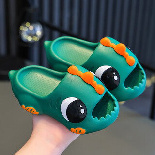 Candy astringent children's slippers, girls' summer cartoon dinosaur non-slip indoor bathing soft-soled baby boy's slippers, dark green 18 0 inner length 17cm, about size 28-29