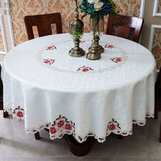 Jingdu new chinese style tablecloth fabric light luxury embroidered tablecloth high-end tablecloth round waterproof and oil-proof large round table tablecloth 617 red round tablecloth diameter 220cm (150-180 round table