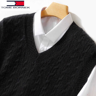 Tome bornek 100% pure cashmere vest vest men's v-neck thickened twist business casual sleeveless sweater knitted cashmere sweater black 3xl 190-200jin jin equals 0.5 kg