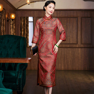 Xiyue 2025 autumn chinese style traditional song jinmulberry silk handmade flower button cheongsam dress high-end banquet dress new year red xl (weight 115~125)