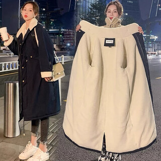 Geman maternity clothes autumn and winter new korean style loose mid-length cotton clothes pregnancy warm cotton clothes warm plush jacket black xxl