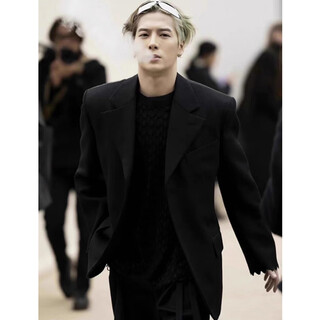 Purgos wang jiaer's same style black suit jacket men's spring and autumn high-end handsome british yuppie men's shoulder pad dk suit black xl