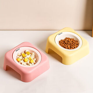 Shantou lincun macaron high-looking flying saucer cat bowl ceramic food bowl cat rice bowl iron frame neck brace dog single bowl plastic model pure white no