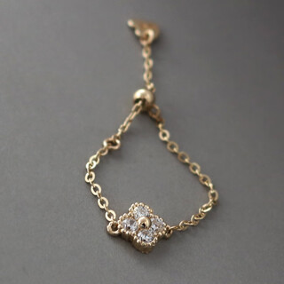 Nanzhi beautiful korean pure 14k gold ring women's chain small flower inlaid zircon adjustable temperament ring women's adjustable 14k gold