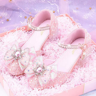 Ruiyang children's high heels female elsa princess dress shoes girls crystal shoes single shoes pearl sparkling diamond stage performance shoes pink size 29 inner length 18.9cm