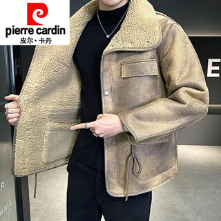 Pierre cardin (pierre cardin) fur one-piece lamb wool jacket for men, velvet, thickened and warm, winter 2025 new fashionable knitted brown m (90-115jin jin equals 0.5kg)