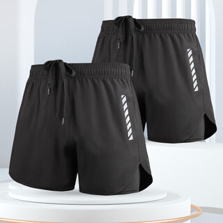 钻后泳裤男款防尴尬双层沙滩裤平角裤2023泡成人游泳装备速干跑步 黑色+黑色【无口袋款】 L 【体重 90-110斤】