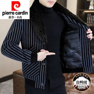 Pierre cardin winter gold mink jacket men's trendy large fur collar short woolen coat thickened warm suit down jacket black gray m