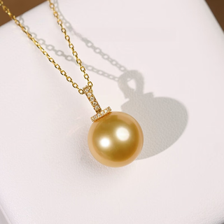 Guran nanyang gold pearl pendant 13-14mm 18k perfect round high-gloss diamond removable universal buckle birthday gift for women 14-15mm +925 silver chain