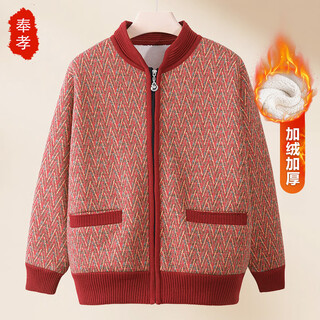 Filial mother spring and autumn knitted sweater women's new style middle-aged and elderly plush cardigan top autumn and winter grandma sweater jacket