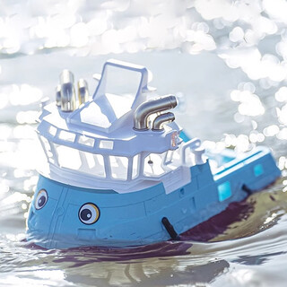 Q版遥控拖船充电高速快艇轮船无线电动男孩儿童水上玩具船模型 25cm 巴可拖船 蓝色（双电版）