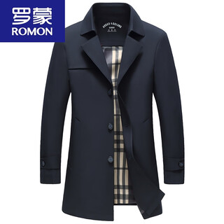 Romon casual windproof jacket men's spring and autumn slim korean style middle-aged dad's clothes mid-length large jacket blue 190/3xl recommended 165-180 jin jin equals 0.5 kg