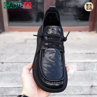 Cartelo 2025 autumn new pure leather business casual cowhide comfortable round toe lace-up fashion versatile soft soled leather shoes for men 38818 black 40
