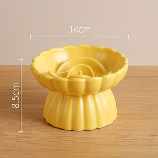Raft core slow food bowl cat ceramic double hole petal cat ceramic high-leg neck guard cat rice bowl medium and large dogs choking-proof dog yellow-rose bowl (matte surface) pet slow food bowl ceramic underglaze color