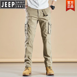 Jeep spirit outdoor overalls men's spring and autumn 2025 new business casual trousers slim straight pants khaki xl recommended 135-145jin jin equals 0.5 kg