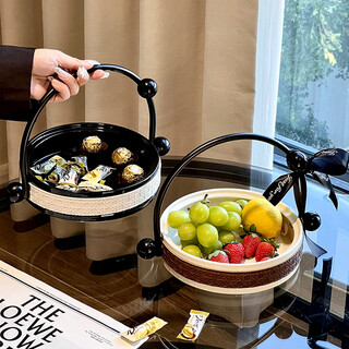 Zunmousi light luxury ceramic fruit plate home living room coffee table portable candy nut snack melon seed display plate 2025 new u-shaped handle fruit plate white