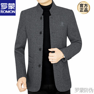Luo meng autumn and winter new chinese stand collar wool casual suit tunic suit for middle-aged men slim chinese woolen suit jacket 68153 dark gray 3xl