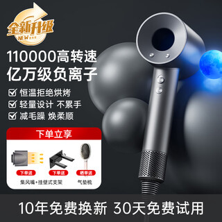 Syouran hair dryer home silent enjoyment bass negative ion high power non-damaging hair dryer hair dryer high-speed leafless hair dryer huaqiangbei 520 valentine's day gift for girlfriend knight gray comes with stand + air nozzle billion-level negative ion / constant temperature hair care