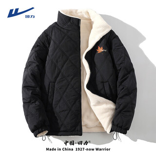 Warrior lamb velvet cotton coat for men 2025 new winter sports coat for men plus velvet slim fit cotton coat black xl