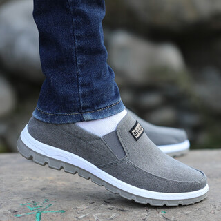 Old beijing cloth shoes breathable slip-on canvas shoes men's soft-soled driving casual middle-aged and elderly classic sneakers autumn and winter gray a2315 41 (255mm)