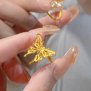 Liuwan runaway princess butterfly ring female 2024999 pure gold ring live mouth adjustable ring bracelet gilded butterfly shadow
