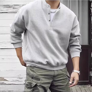 Kuraishi kazuki kuraishi kazuki trendy brand japanese retro black henley collar sweatshirt men's autumn and winter velvet henley long-sleeved t-shirt gray l 120-140jin jin equals 0.5 kg