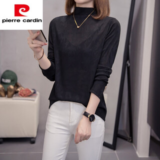 Pierre cardin lady's new inner half turtleneck yiwu bottoming shirt for women autumn and winter long sleeves large size belly covering slimming lace black xl recommended 120-140 jin jin equals 0.5 kg