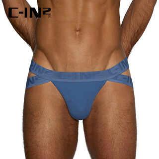 C-in2 summer new men's thong cotton spandex exposed buttocks u-convex butt lift sexy low-waisted double thong 2928rt blue 491- 1 pair m suitable for 2'4-2'5 waist (31-33 size)