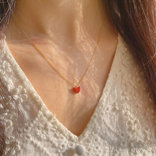 Bhiodha zirconium washable high quality 14k gold small red heart necklace clavicle chain peach heart red 18k gold 18k gold