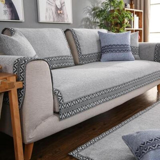 Jingdu new chinese solid wood sofa cushion cotton and linen thickened sofa cushion 123 combination sofa cover non-slip sofa cushion cover modern chinese style - gray 90*210cm