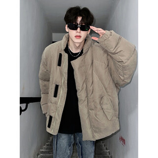 Nying american suede cotton coat men's winter new high street fashion brand thickened warm loose versatile stand-up collar cotton coat 967 khaki xl (135-150jin jin equals 0.5 kg)