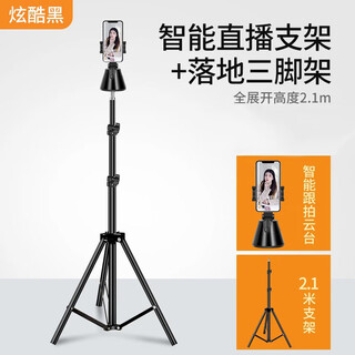 DOBOLY 手机智能自动跟拍器360度旋转跟踪多功能录像直播支架设备稳定器自拍神器防抖拍摄视频 晶石跟拍器黑充电款+2.1米落地支架