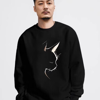 Cangishi kazuki cangishi kazuki trendy brand design line cat print cotton sweatshirt men's autumn and winter new velvet pullover top black xl
