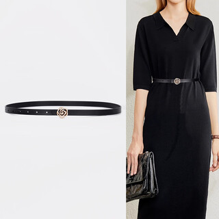 Purple heart bamboo thin belt women's decorative dress with shirt waist skirt versatile simple belt ins trend genuine leather waist chain black 100cm