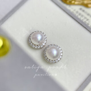 Luruo <yueshangshuang> full diamond circle natural pearl jewelry three-piece set of earrings, ring and pendant set, simple and versatile, 925 sterling silver earrings in stock