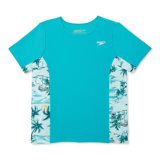 Speedo speedo speedo girls' sun protection clothes short-sleeved swimwear, capri breeze aruba blue splice medium