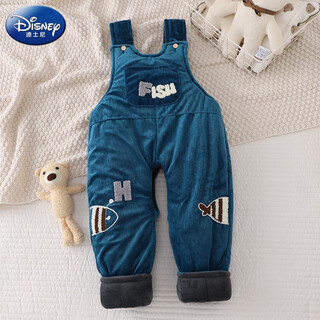 Disney (disney) baby suspender cotton pants, a pair of winter baby open crotch suspenders, autumn and winter cotton and thickened outer pants for boys and girls, ming suspender cotton pants with pockets, fish duoduo fish blue 73 cm