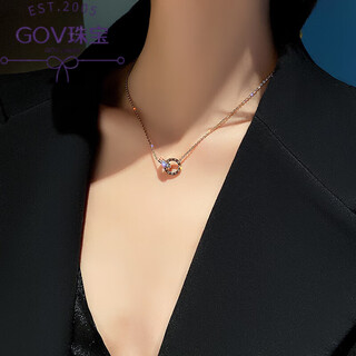 Yulong xiaoman waist 18k gold necklace au750 women's 18k color gold double ring diamond light luxury pendant clavicle chain valentine's day gift